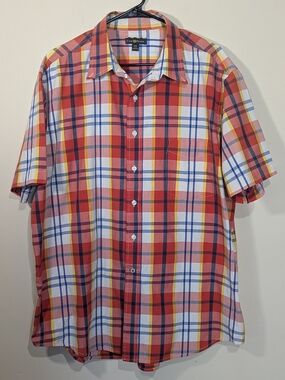 Club Room XXL Plaid Button Down Shirt Mens Short Sleeve Cotton Blend Casual